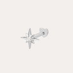 The 14K Solid White Gold Lab-grown Diamond North Star Flat Back Stud in 14K white gold features a lab-grown diamond center and is shown on a simple light background.