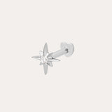 The 14K Solid White Gold Lab-grown Diamond North Star Flat Back Stud in 14K white gold features a lab-grown diamond center and is shown on a simple light background.