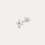 The 14K Solid White Gold Four Point Star Flat Back Stud features a shiny, four-pointed star design in 14K white gold with a comfortable flat back—an elegant choice for piercing jewelry.