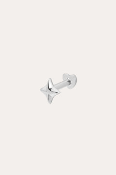 The 14K Solid White Gold Four Point Star Flat Back Stud features a shiny, four-pointed star design in 14K white gold with a comfortable flat back—an elegant choice for piercing jewelry.