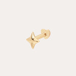 The 14K Solid Yellow Gold Four Point Star Flat Back Stud features a shiny star-shaped design and simple round backing, crafted in 14K yellow gold and photographed against a plain, light background.
