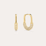 The Nouf Pavé Hoop Earrings in 18k Gold Plated feature small hoops encrusted with sparkling cubic zirconia along the lower half, shown on a plain light background.