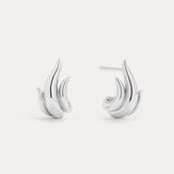 Flame Stud Earrings in Silver, crafted from sterling silver with a smooth, curved flame design. Ideal for modern jewellery lovers and shown on a plain white background.