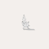 The Flora Barbell Stud in Silver features two marquise-cut clear gemstones set at an angle, shown against a plain light background.