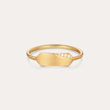 The Ines Horizontal Bar Ring in Gold features a flat, elongated plate adorned with a cluster of small sparkling diamonds on one side, shown against a plain white background.