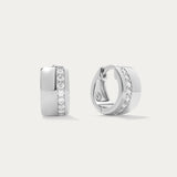 Juni Pavé Chunky Hoop Earrings in Silver: Sterling silver hoops with a vertical row of sparkling diamonds, shown against a plain white background.