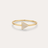 Gold ring with a triangle-shaped gemstone on a white background