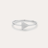 Silver ring with a triangle-shaped gemstone on a light gray background