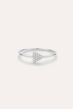 Silver ring with a triangle-shaped gemstone on a light gray background
