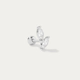 The Flora Barbell Stud in Silver showcases two marquise cubic zirconia gems in a V-shape design, displayed on a white background.