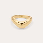 The Vava Plain Chunky Curved Wave Ring in Gold features a smooth, polished gold-plated finish with a minimalist, curved and slightly pointed front, showcased on a simple light background.