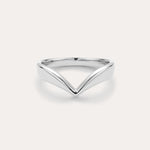 The Veda Plain Chevron Ring in Silver features a minimalist, V-shaped sterling silver design, showcased against a simple light background.