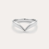 The Veda Plain Chevron Ring in Silver features a minimalist, V-shaped sterling silver design, showcased against a simple light background.