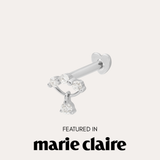 The 14K Solid White Gold Freda Lab-grown Diamond Flat Back Stud, featuring multiple sparkling stones, is displayed above the text “Featured in marie claire” on a light background.
